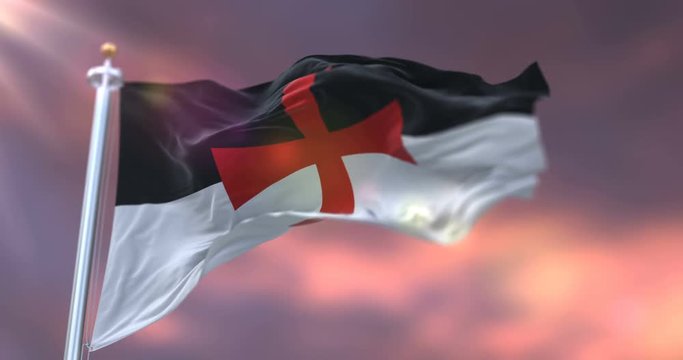 War knights templar flag at sunset. Loop