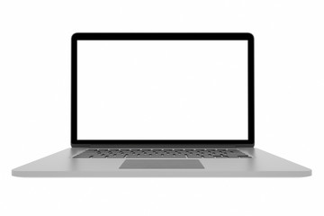 Laptop with blank screen isolated on white background, 3d rendering