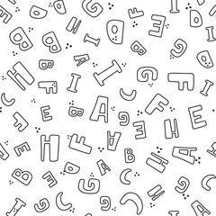 Seamless pattern with black and white letters. Vector background with alphabet for fabric, banner, wrapping paper, bed linen, wallpaper. Doodle pattern with letters.
