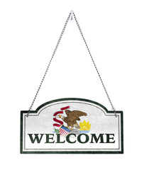 Illinois welcomes you! Old metal sign isolated