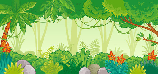 Background illustration with jungle. African nature in a cartoon style.