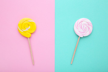 Lollipops on a colorful background, Sweets concept