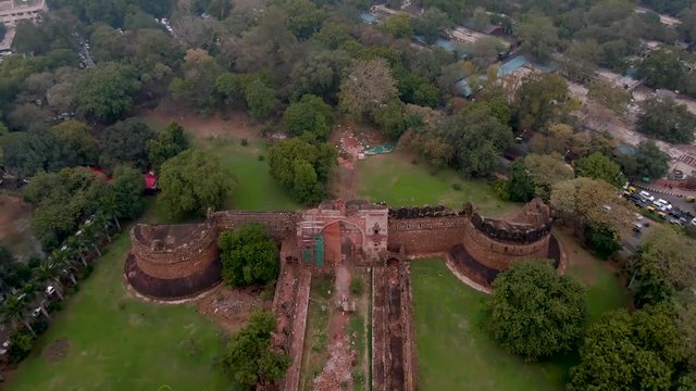 Purana Qila fort in Delhi, 4k aerial drone