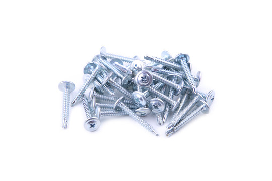 Screws still life large self tapping screws isolated on white background
