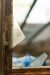 Texture of glass, crack, dust and scratches, close-up