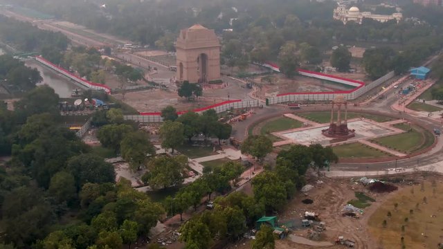 India gate in Delhi, 4k aerial drone footage