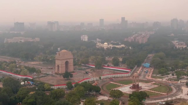 India gate in Delhi, 4k aerial drone footage