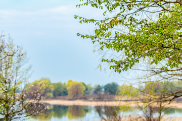 Beautiful spring river landscape. Sunny morning time