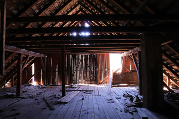 attic of a damaged building