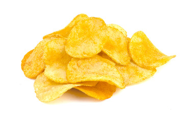 Potato chips isolated on white background.