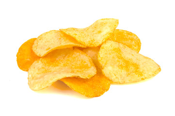 Potato chips isolated on white background.