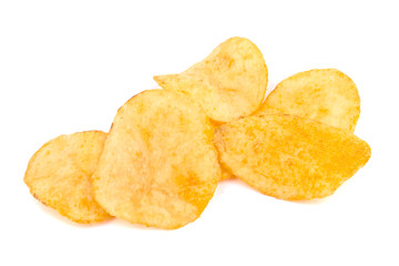 Potato chips isolated on white background.