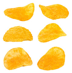 Potato chips isolated on white background.