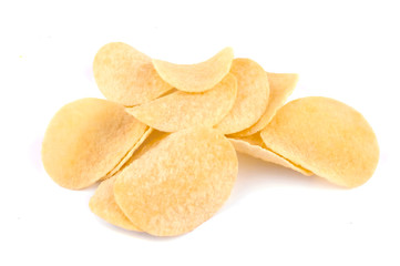 Potato chips isolated on white background.