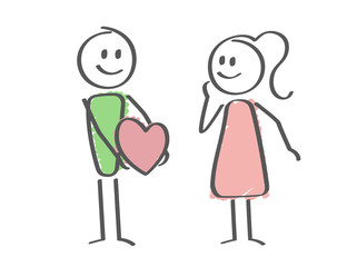 Stick Figure - love - man giving woman a heart