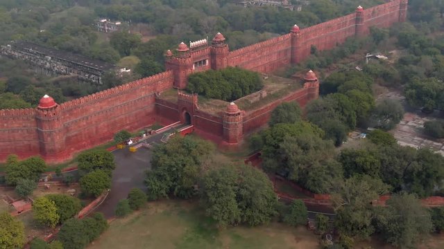 Red fort in Delhi, India, 4k aerial drone footage