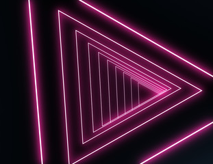 3D neon tunnel with neon light. 3d illustration