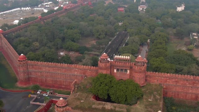 Red fort in Delhi, India, 4k aerial drone footage