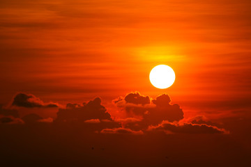 colorful heap red sunset cloud and sun on sky