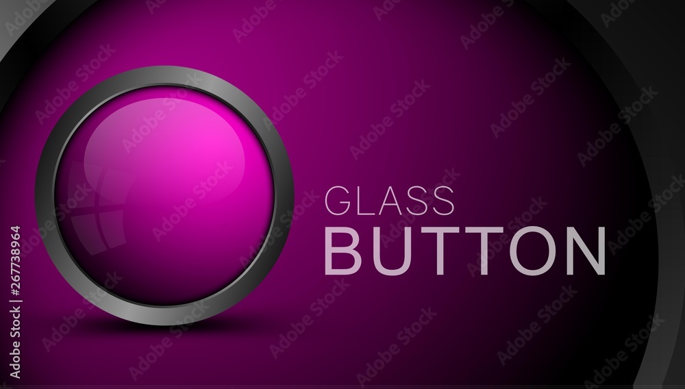 Poster Pink round shape web button with metal frame. Button for ui apps and games.