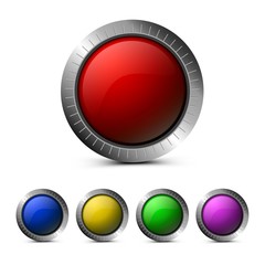 Empty glass buttons red, green, blue, yellow, purple color. Vector round shape buttons for interface design and web design.