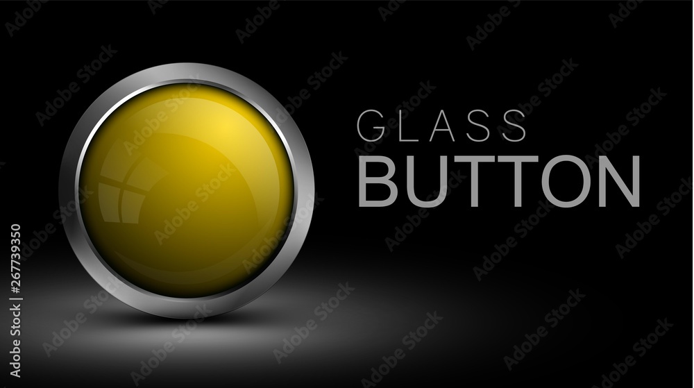 Poster Unique yellow glass button for web. Vector button for the design of apps, games and software.