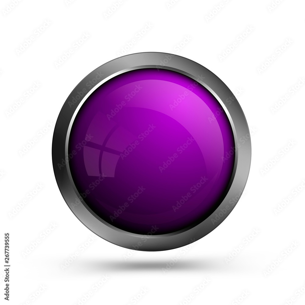 Poster Web button is purple. Empty glass round shape button for ui and app. Vector ui design element.