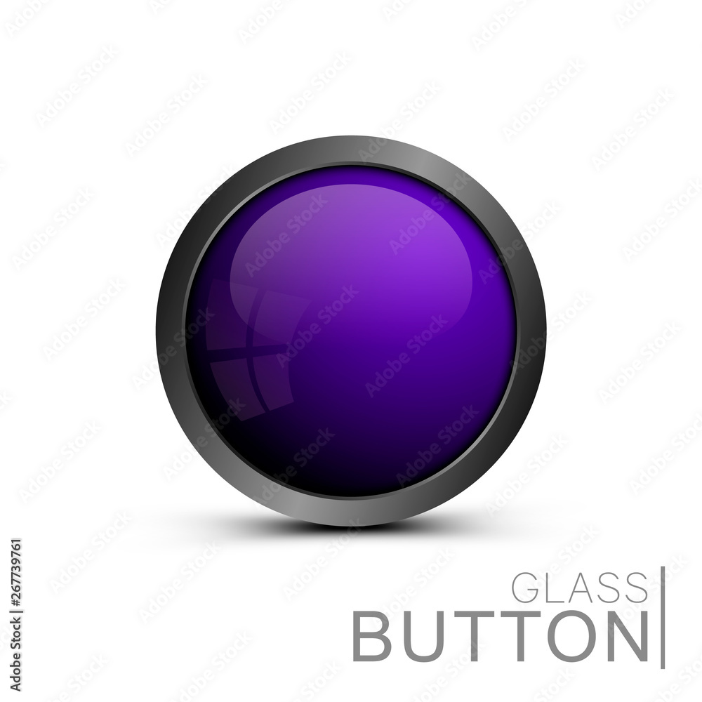 Poster Modern glass button round shape for web design. Vector purple button for design ui, app and games.