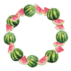 Wreaths watercolor watermelon. Sweet fruit.