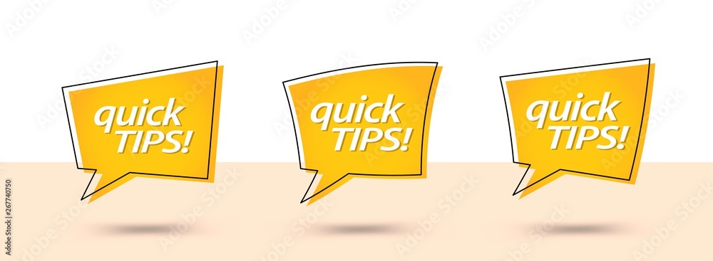 Poster Quick tips, helpful tricks. Set of yellow trendy banners. Ready for use in web or print design.