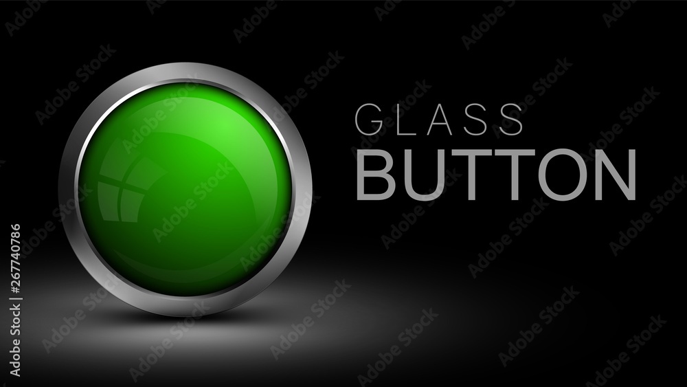 Poster Unique glass green button. Button for web design. Vector element for ui design, app, software and games.