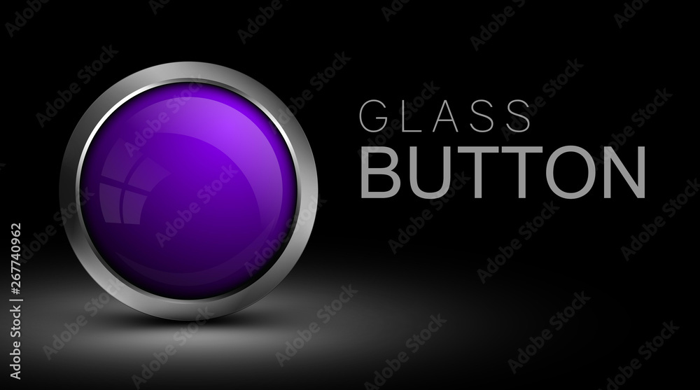 Poster Trendy, glass, purple button for web interface. Vector element for web design and app.