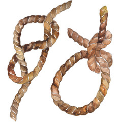 Set of sea rope nots. Watercolor background illustration set. Isolated sailing not illustration element.