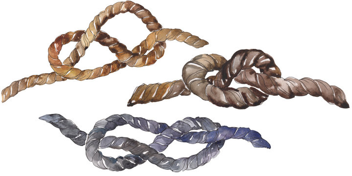 Set of sea rope nots. Watercolor background illustration set. Isolated sailing not illustration element.