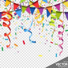 confetti, garlands and streamers party background