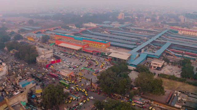 NDLS Rail station, Delhi, India, 4k aerial drone