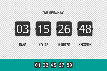 Clock Counter, Timer Flip Countdown, Time Remaining Countdown - Vector Illustration - Isolated On Transparent Background