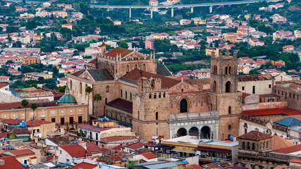 The Monreale Cathedral seen from the mountains that surround the town. Palermo. Italy
