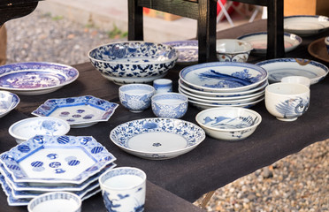 porcelain crockery at Flea Market near Osu Kannon temple in Nagoya