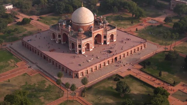 Humayun's tomb in Delhi, India, 4k aerial drone footage