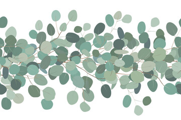 Elegant seamless border of a eucalyptus branches. Floral frame. Vector hand drawn illustration. White background. © Toltemara