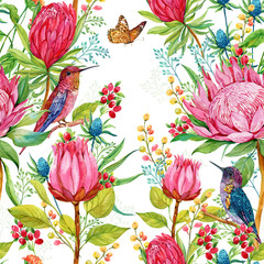 bird Hummingbird and exotic flowers seamless pattern design for fabric ,Wallpaper