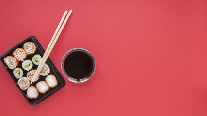 Flat lay sushi composition with copyspace