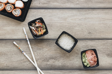 Flat lay sushi composition with copyspace