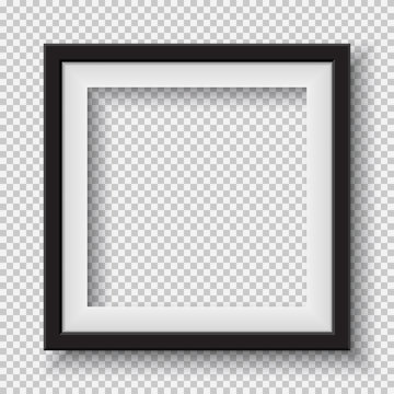 Black, white frame with soft shadow hanging on light squared room wall for text or picture