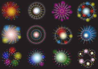 Set of different colored fireworks