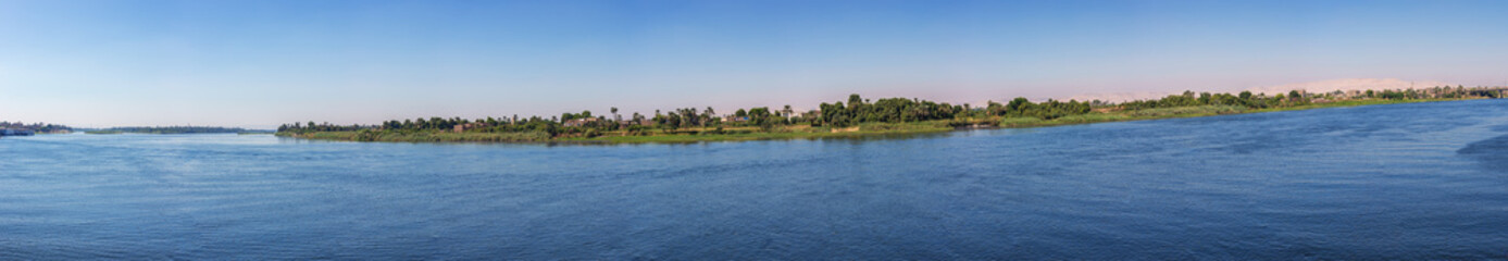 Fototapeta na wymiar Panorama of the Nile in Luxor, seen from the right bank