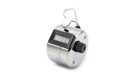Hand tally counter isolated on white
