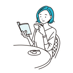 カフェで読書する女性