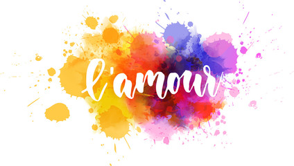 L'amour lettering on watercolor paint splash